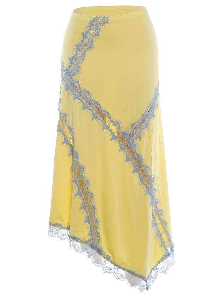 Lace Decoration Long Skirts Woman Summer Trend Elastic Waist Wrap Hip Daliy Street Y2K Elegant Style Classic Bottoms