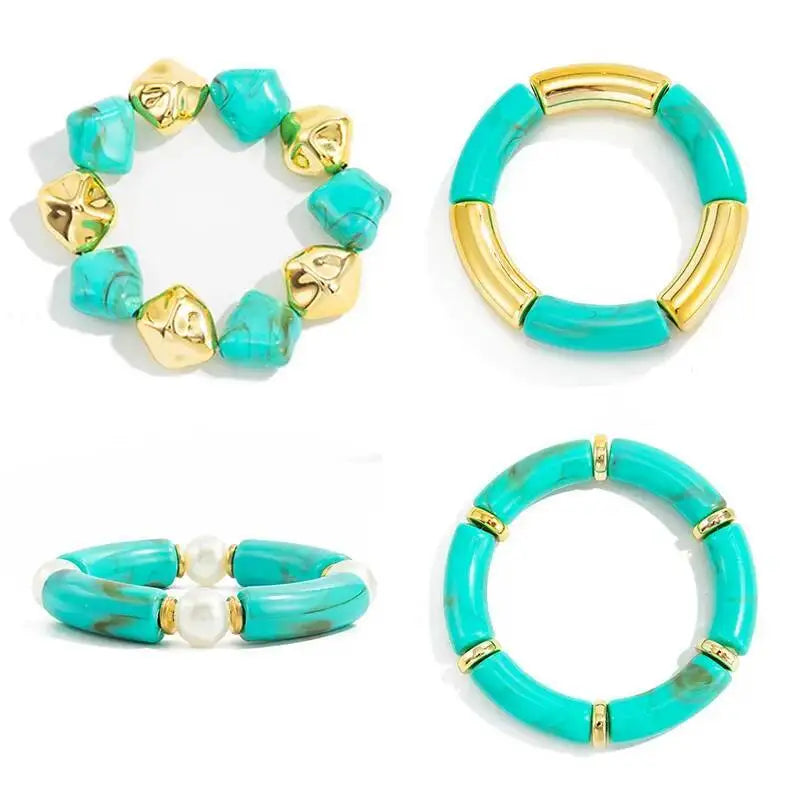 4 Styles Trendy Acrylic Resilient Elastic Bangle Women Retro Lake Blue Stacking Hand Accessories Daily New Jewelry Gift