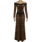 Leopard Print Long Sleeve Gown Off Shoulder Backless Maxi Dresses for Woman Elegant Sexy Party Dress Fall 2026