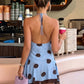 Backless Swing Collar Dress Women Sexy Polka Dot Print Halter Sleeveless Irregular Hem Trend Vacation Party Bodycon