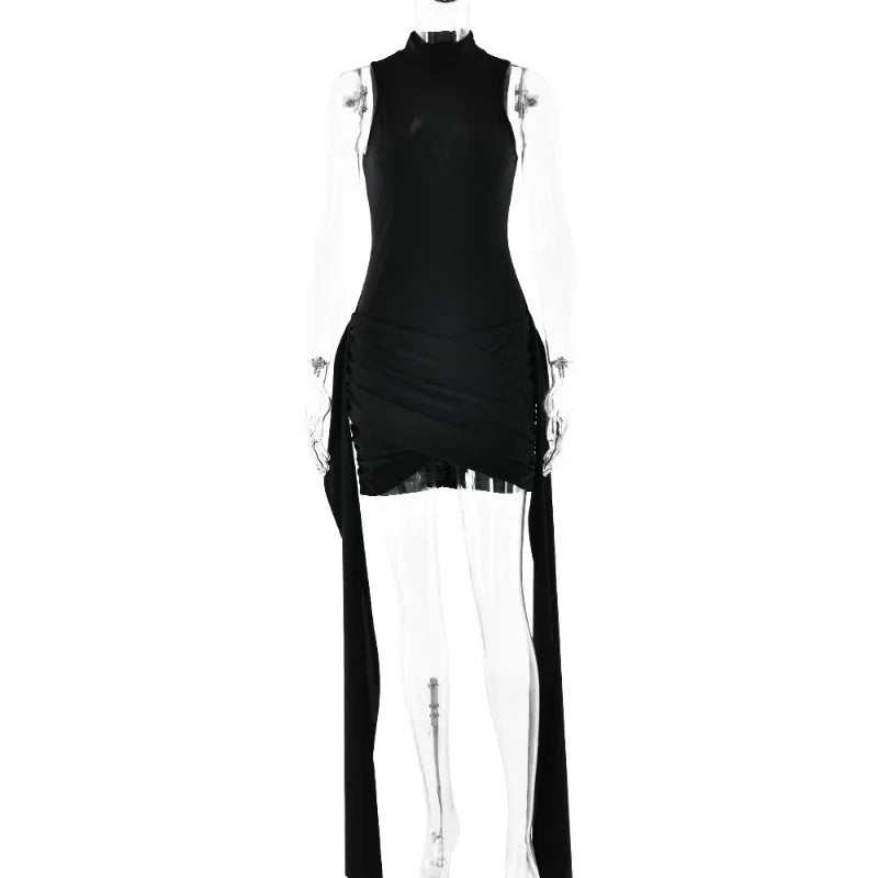 Draped Sleeveless Mini Dress Sexy Club Wear Summer Dresses Women Fashion Elegant Party Outfits