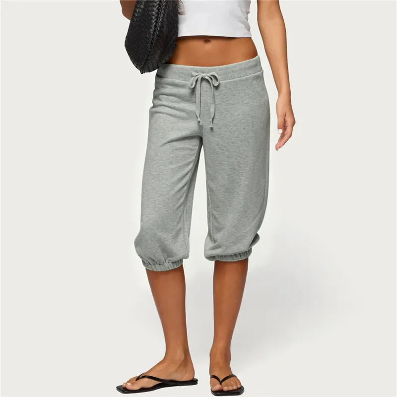 Women Low Waist Drawstring Capri Sweatpants Loose 3/4 Length Cropped Casual Pants Y2K Streetwear Daily Loungewear
