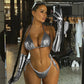 Sexy Metallic 2 Piece Bikini Sets Halter Tie Swimsuit Woman 2023 Summer Outfit Beach Wear New In Matching Sets