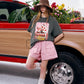 Women's Oversized Drop Shoulder T-Shirt, Graffiti Cake Print Double Gauze Tee, Casual Versatile Summer Short Sleeve Top