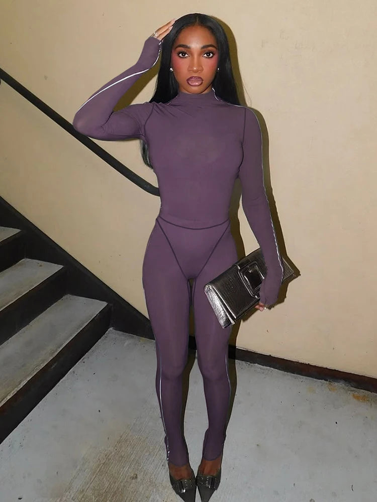 Sexy Casual Sporty Tracksuit 2-Piece Set Women Bodysuit Tops+Leggings Matching Thin Tight Stretch Skinny Street Outfits