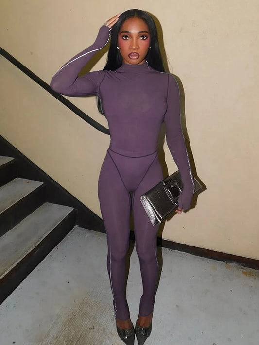 Sexy Casual Sporty Tracksuit 2-Piece Set Women Bodysuit Tops+Leggings Matching Thin Tight Stretch Skinny Street Outfits