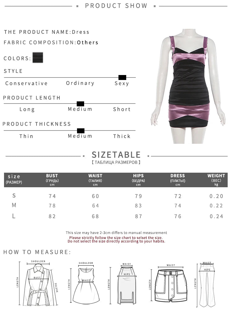 Patchwork Color Blocking Dress Women Low-Neck Skinny Sexy Sleeveless Midnight Hottie Classic Fashion Mini Bodycon