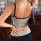 Leopard Print 2-Piece Set Women Low-Neck Backless Camisole+Patchwork Elastic Waist Short Street Classic Daily Suit