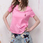 Solid Color Regular Shoulder U-Neck Versatile Slim Casual Crop Top T-Shirt for Women