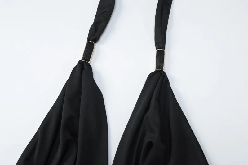 Deep V Neck Backless Draped Maxi Dress Sexy Black Party Dresses Woman Elegant