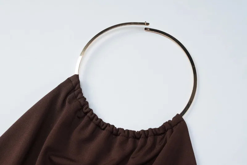 Metal Ring Open Back Halter Mini Dress Sexy Club Outfits for Woman Date Nights Dresses