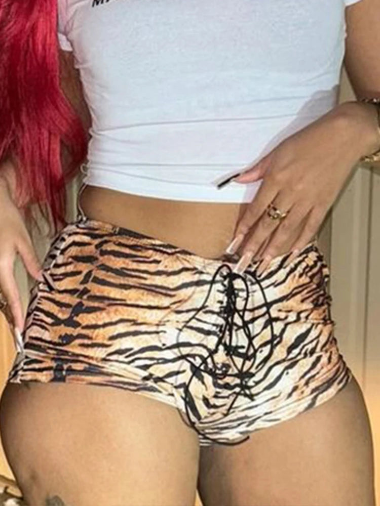 Tiger Stripes Fashion Mini Shorts Women Sexy Bandage Skinny Peach Hip Bottoms Hottie Midnight Hipster Party Outfits