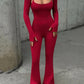 Sexy Hollow Out Jumpsuits Sets Women Fashion Solid Long Sleeve Shawl And Jumpsuits Female Elegant Two Piece Sets