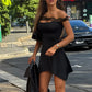 Women's Off Shoulder Dress Sleeveless Lace Trim Solid Color Bodycon Mini Dress for Party Club Dating