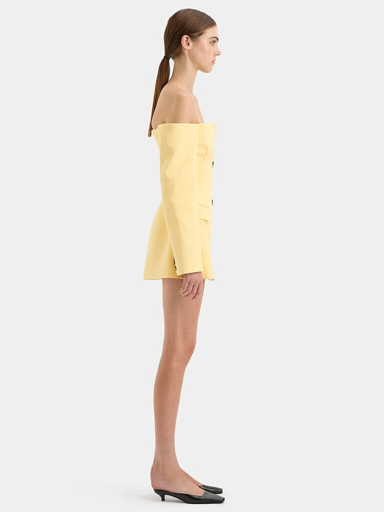 Off-shoulder Strapless Sexy Blazer Dress For Women Fashion Solid Zipper Two Pocket Long Sleeve Backless Mini Dress