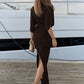 Deep V Neck Short Sleeve Sexy Maxi Dress Women Elegant Autumn Winter New Back Split Ruched Club Party Long Dress Female
