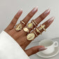10Pcs/Set Exquisite Elegant Irregular Geometry Finger Rings Women Creative Romantic Wedding Banquet Jewelry Accessories