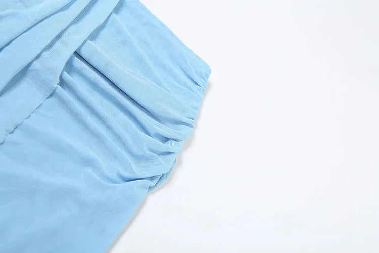 See Through Women 2 Piece Set Y2K Halter Swing Collar Seashell Tank Tops+Ruched Waist Maxi Skirts Midnight Clubwear