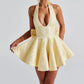 Women Sleeveless Halter Neck Dress Summer Jacquard Big Bow Backless Mini Party Dress for Beach Club Streetwear