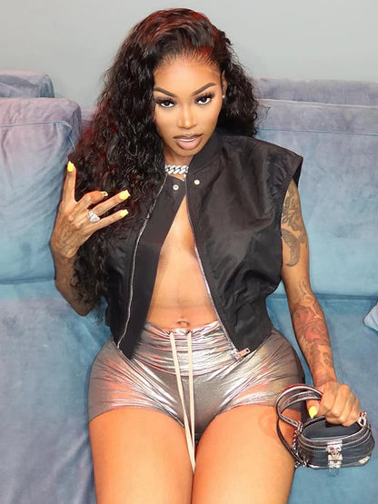 Zip O-Neck Top Women Snap Fastener Loose Casual Sleeveless Sexy Midnight Street Versatile Summer Trend Hottie Clothes