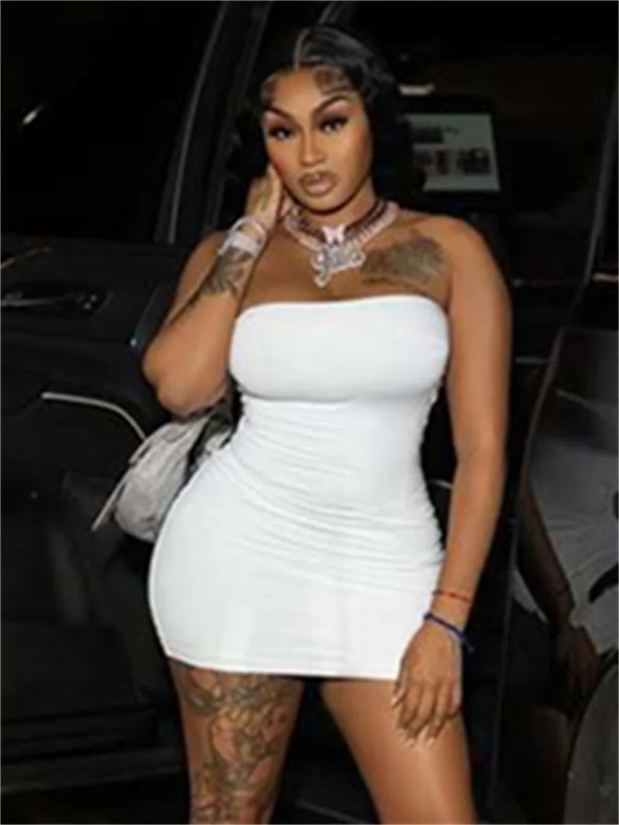 Sexy Hottie Dress Women Fashion Classic Chic Sleeveless Stretch Skinny Wild Party Club Street Peach Hip Mini Bodycon