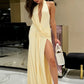 Halter Deep V Neck Backless Sexy Maxi Dress Women Gown Fashion Irregular Sleeveless Thigh High Split Club Party Dresses