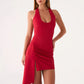 Women Halter U Neck Mini Dress Side Ruched High Split Asymmetrical Draped Bodycon Dress Club Night Out Party Vestidos