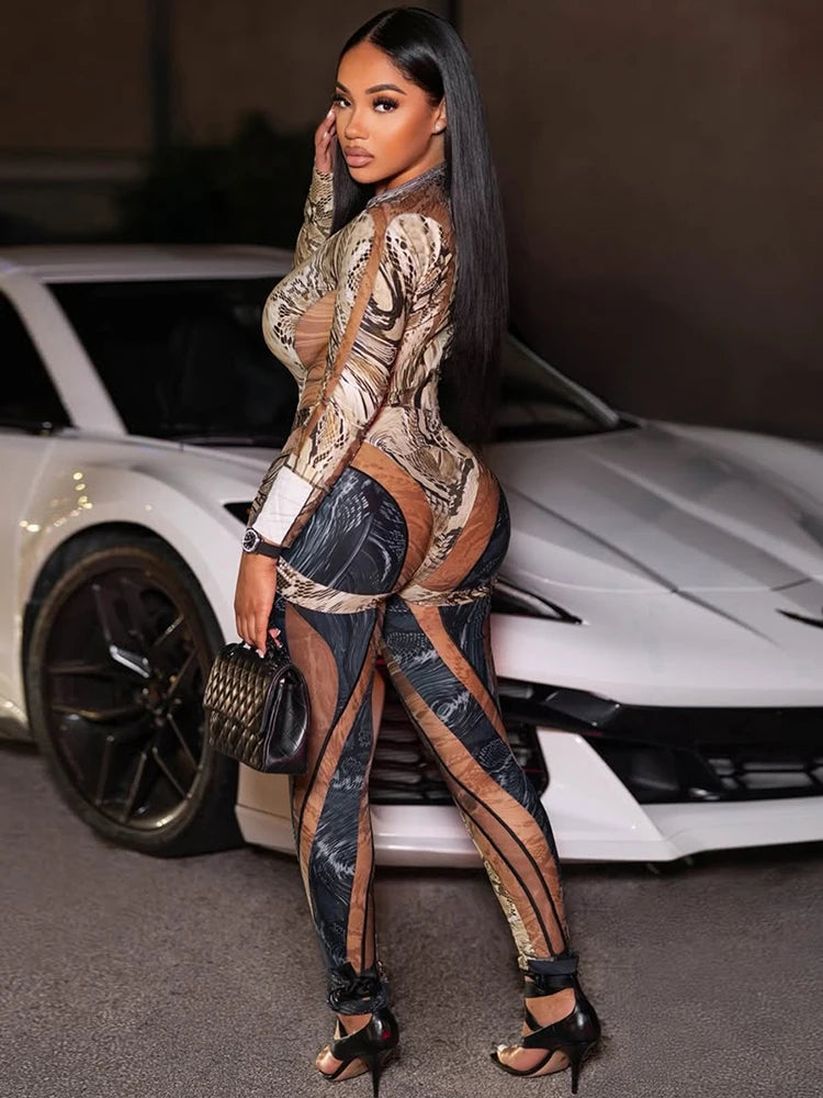 Colorful Patchwork 2 Piece Set Women Fall Trend Hipster Bodysuit Tops+Leggings Tight Stretch Matching Street Outfits