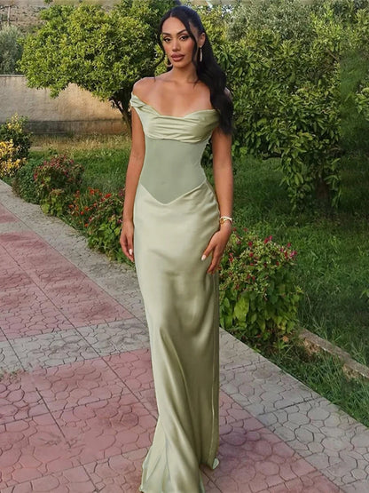 Backless Sexy Party Dress Women Y2K Slash Neck Patchwork Mesh Summer Luxury Satin Birthday Banquet Elegant Vestidos