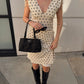Women Polka Dot Two Piece Skirt Set Elegant V Neck Crop Top And Midi Skirt Sets Female Fashion Casual Bodycon Dress Set