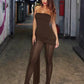 Sexy See Through Jumpsuits Woman Wrap Chest Backless Shape Waist Bandage TAssel Skinny Peach Hip Coquette Overalls