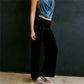 Y2K Low Rise Bootcut Pants Women Fold Over Waistband Metal Rivet Detail Soft Knit Wide Leg Casual Trousers Streetwear
