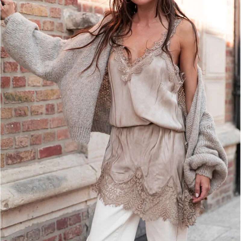 Women Sexy Spaghetti Strap Cami Sleepwear Babydoll Lingerie Dress Satin Silk Lace Slip Mini Dress Fashion Y2K Streetwear