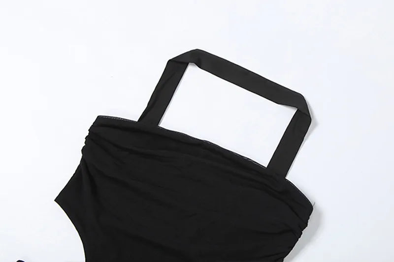 Sheer Mesh Ruffled Hollow Halter Fishtail Maxi Dresses for Woman Elegant Birthday Party Dress Yellow Black