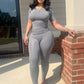 Summer Fashion 2-Piece Set Women o-Neck Simple t-Shirt+Elastic Waist Classic Pant Solid Comfortable Matching Suit