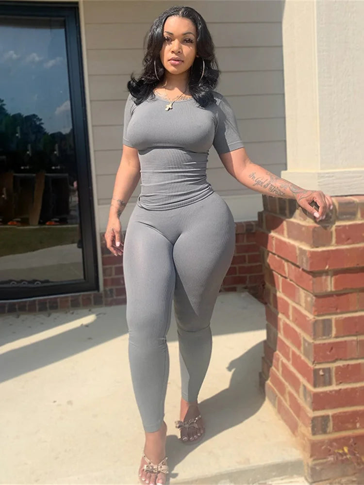 Summer Fashion 2-Piece Set Women o-Neck Simple t-Shirt+Elastic Waist Classic Pant Solid Comfortable Matching Suit