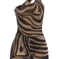 Wavy Pattern Print 2 Piece Set Woman Skew Collar Backless Tank Tops+Ruffles Edge Design Mini Shorts Sexy Fashion Suit