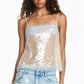 Women's Sequin Lace Trim Cami Top Summer Sleeveless Spaghetti Strap Glitter Camisole Vintage Party Clubwear Blouse