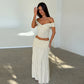 Women's Matching Sets Polka Dot Ruffle Off Shoulder Crop Top Maxi Skirt 2 Piece Set Summer Vacation Outfits