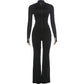 Line Patchwork 2 Piece Set Women Casuals Trend Zip Patchwork Full Sleeve Jacket+Flare Pants Chic Street Sporty Suits