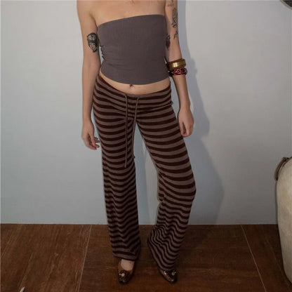 Y2k Striped Pants Fairy Coquette Low Waist Lounge Sweatpants Preppy Teen Girl Vintage Long Trousers Streetwear