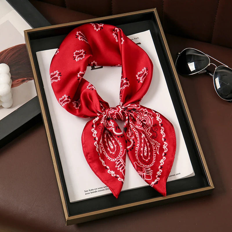 Red Paisley Designer Print Scarf Women Silk Scarves Luxury Bandana Hijab Neckerchief Shawl Kerchief Hair Band Foulard