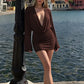 Deep V Neck Long Sleeve Mini Dress Autumn 2026 Fashion Elegant Brown Dresses for Woman Clothing