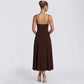 Spaghetti Strap A-line Midi Dress with Draped Neckline Elegant Brown Dresses for Woman 2026