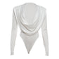 Sexy Classic Bodysuit Women Swing Collar Deep V-Neck Full Sleeve Hottie Wild Elegant Stretch Skinny Street Clubwear