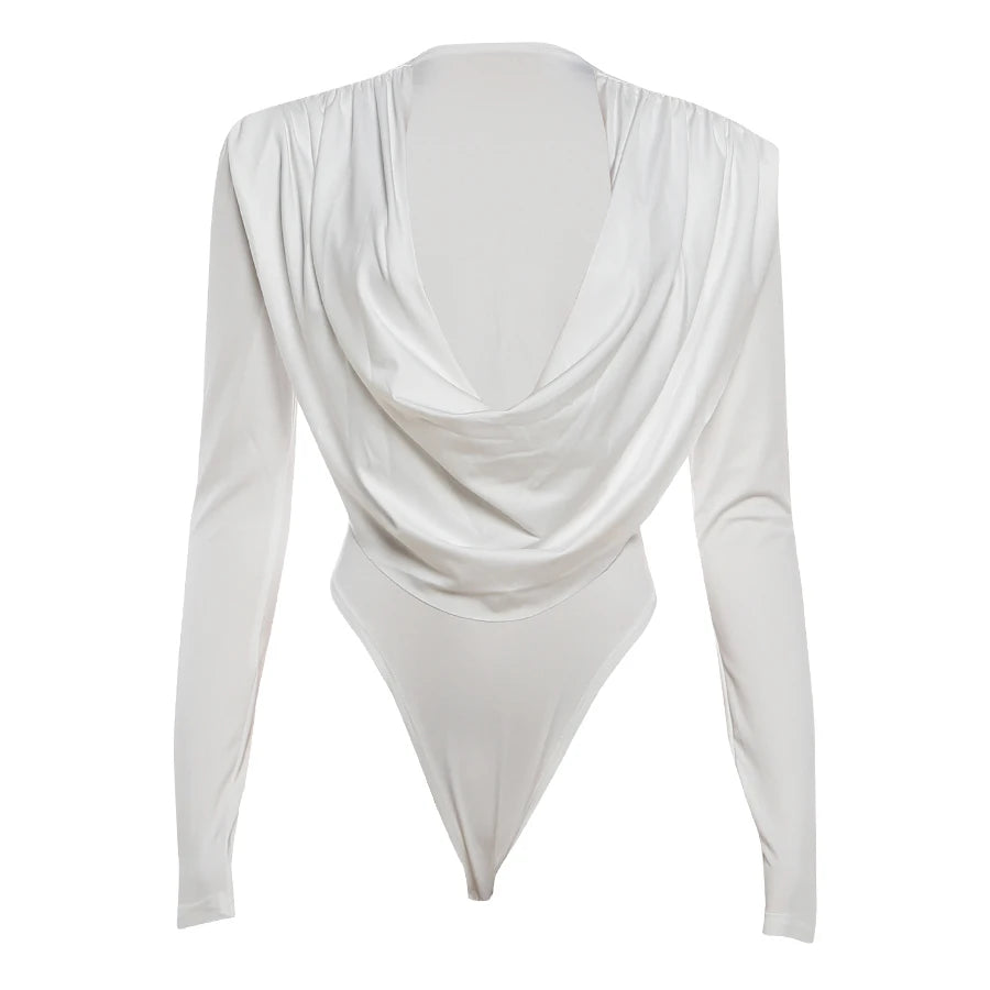 Sexy Classic Bodysuit Women Swing Collar Deep V-Neck Full Sleeve Hottie Wild Elegant Stretch Skinny Street Clubwear
