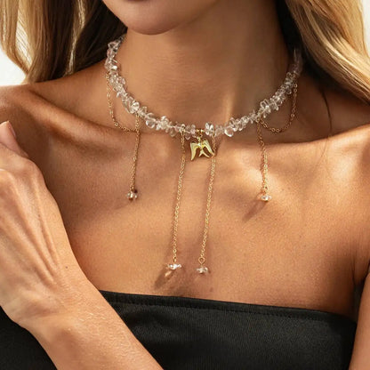 Bohemia Crystal Metal Tassel Pendant Chokers Necklace for Women Trendy Elegant Gold Color Chain Wed Bride Y2K Jewelry