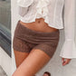 Women Knitted Fold Over Shorts Slim Fit Ribbed Knit Mini Shorts Y2k Foldover Low Rise Sexy Micro Bottoms Streetwear