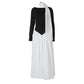 Long Sleeve Maxi Dress with Scarf Elegant Black and White Patchwork Autumn Dresses Woman Clothing 2025