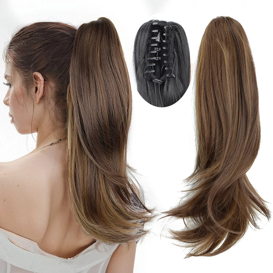 Synthetic Long Wavy Ponytail Hair Extensions Brown Black 18Inch Claw Clip Pony Hairpiece For Daily Use Hair Accessories